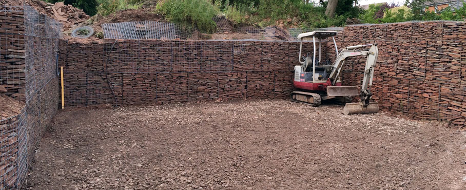 Image of Ground works & Stone Wire Casement Retaining Walls